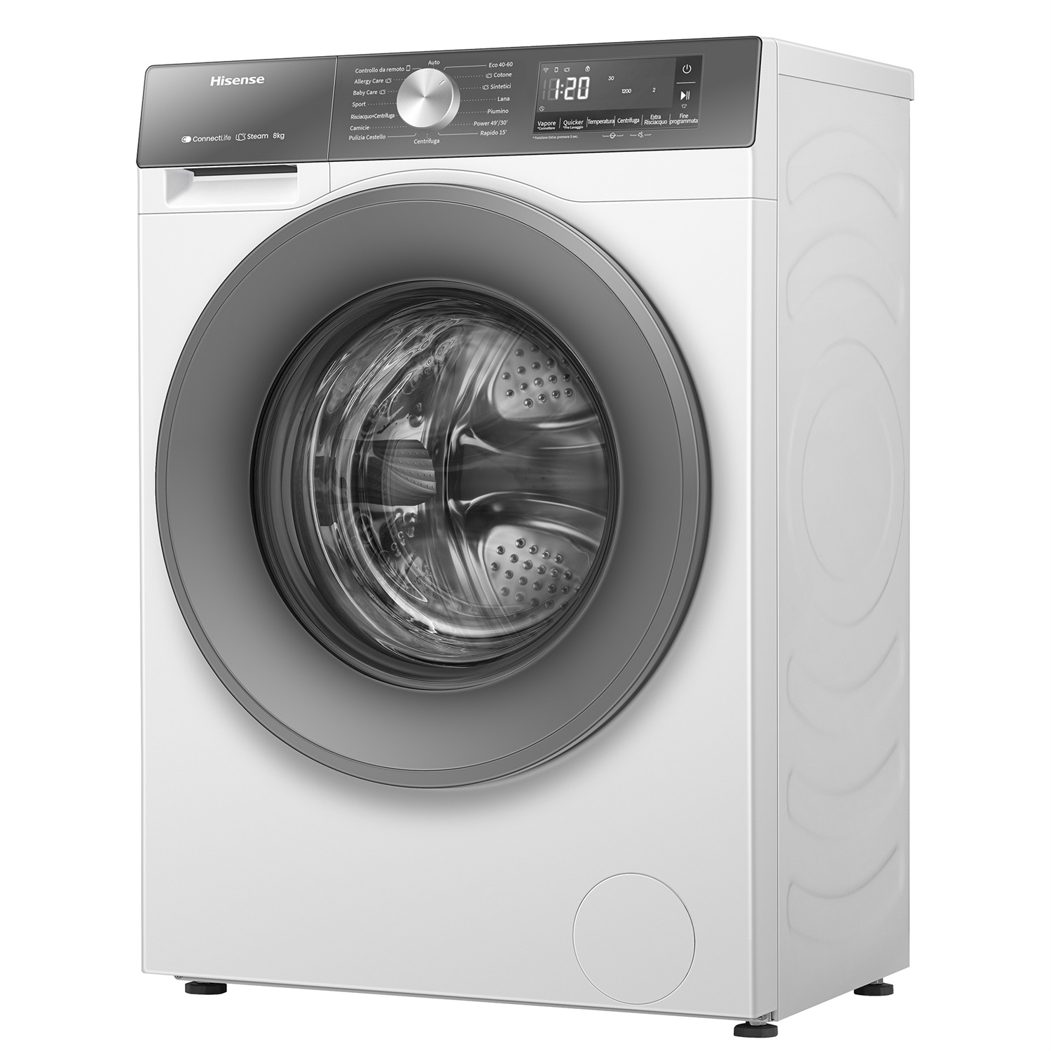 Hisense WF3S8043BW7 Lavatrice Caricamento Frontale 8 kg Classe A WiFi Motore Inverter 1400 Giri/min Autolavaggio
