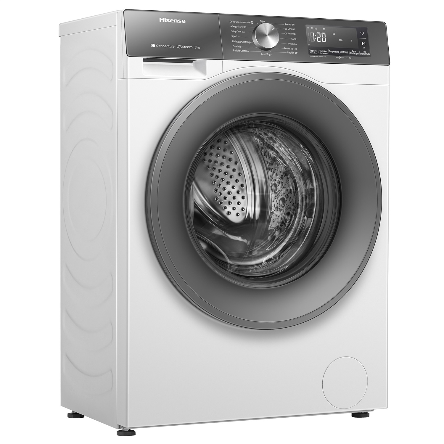 Hisense WF3S8043BW7 Lavatrice Caricamento Frontale 8 kg Classe A WiFi Motore Inverter 1400 Giri/min Autolavaggio