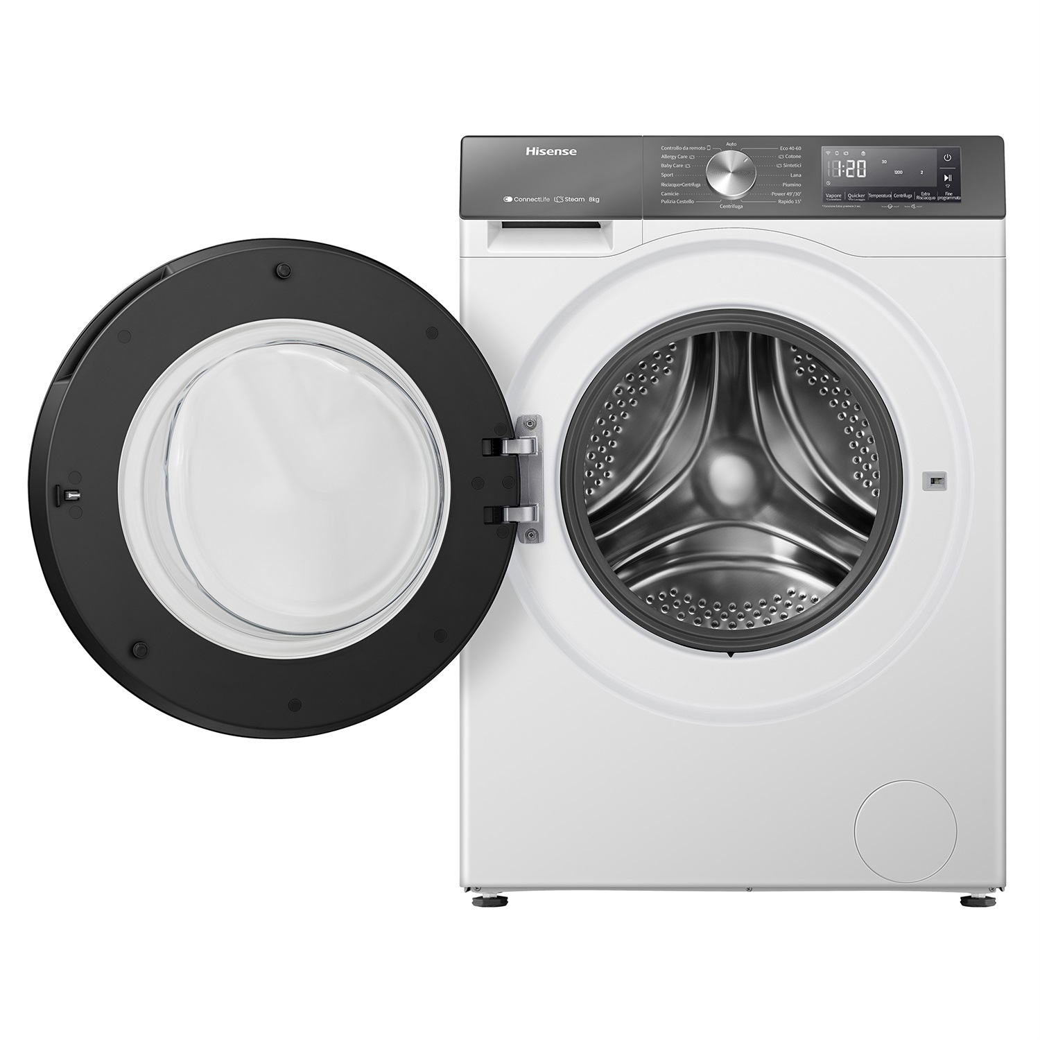 Hisense WF3S8043BW7 Lavatrice Caricamento Frontale 8 kg Classe A WiFi Motore Inverter 1400 Giri/min Autolavaggio