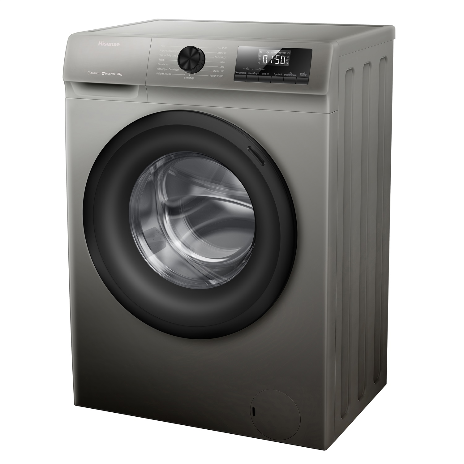 Hisense WF1Q8041BT - Lavatrice a Carica Frontale 8 Kg, 1400 Giri/min, Classe A-20%, 15 Programmi, Vapore, Display LED, Programma Rapido, Partenza Ritardata, Child Lock, Grigio