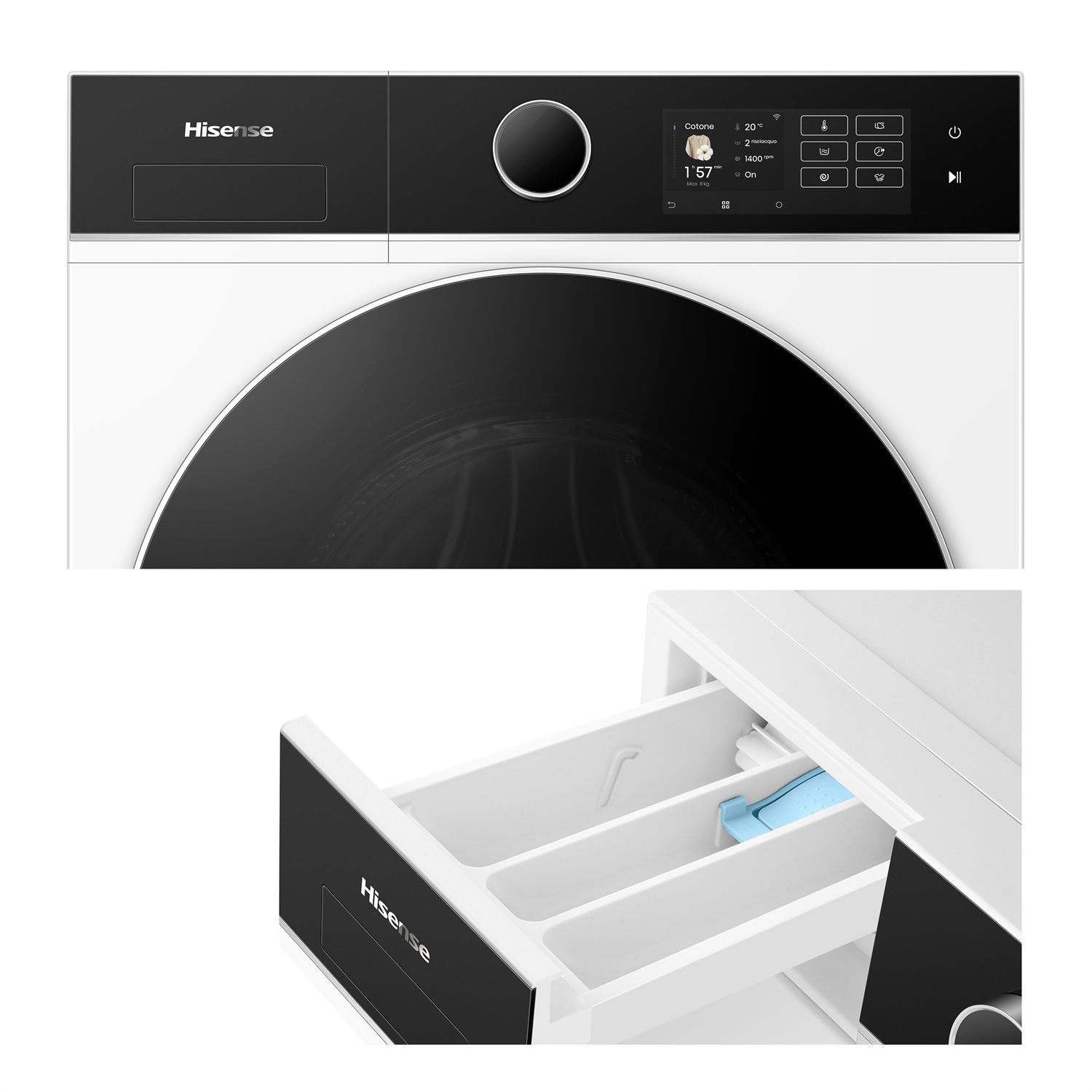 Hisense WF5I8043BWF Lavatrice Slim Carica Frontale 8 kg 1400 Giri/min Classe A-30% con Funzione Vapore e Display Touch