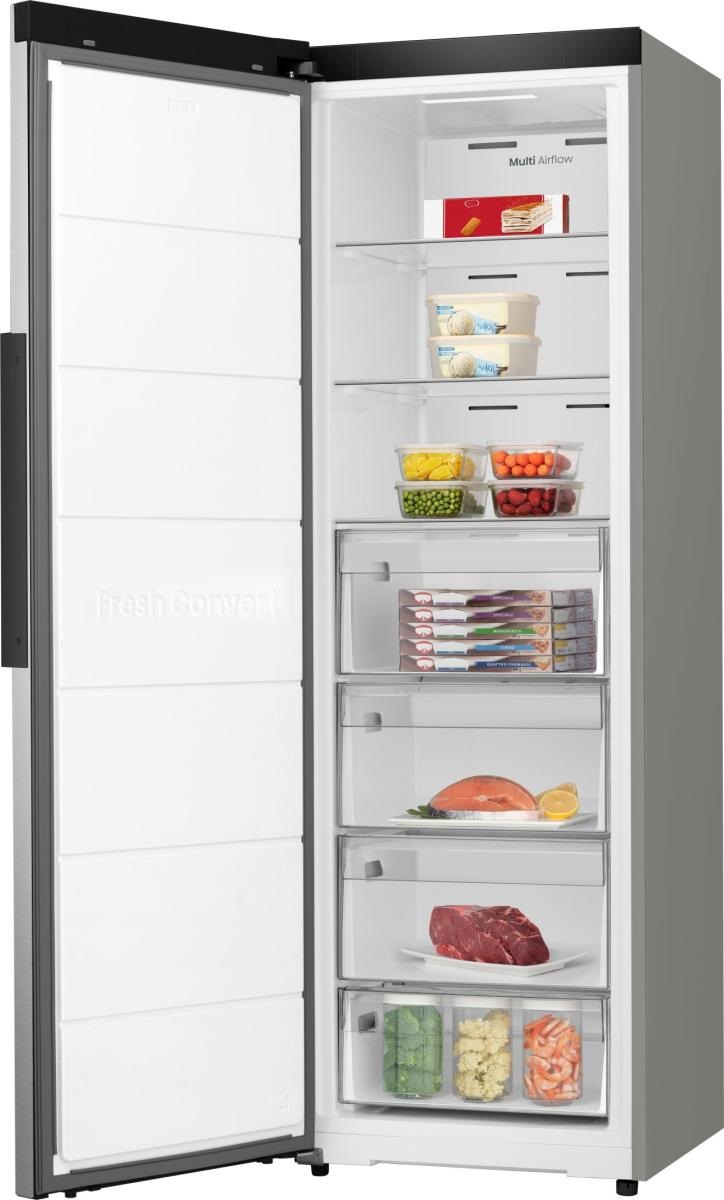 Hisense FT3K310SEIE Congelatore Verticale Multi Air Flow, Total No Frost, Capacità 312 L, Classe E, Inox, 185.6 x 59.5 cm
