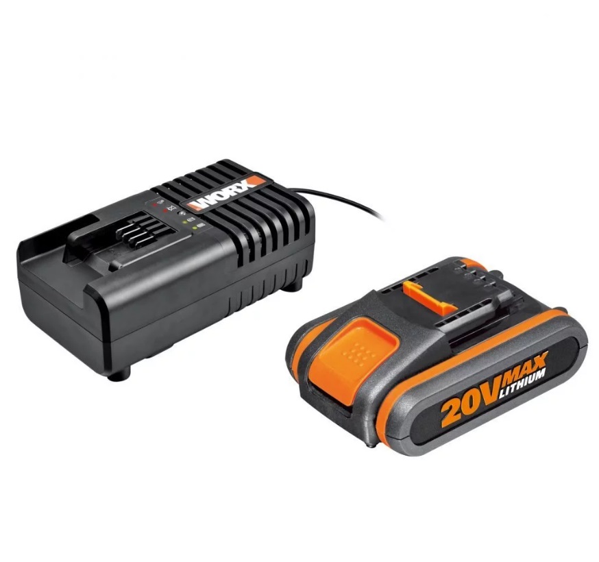 WORX WA3601 Kit Caricabatteria Rapido e Batteria Power Share 20V/2.0Ah agli Ioni di Litio