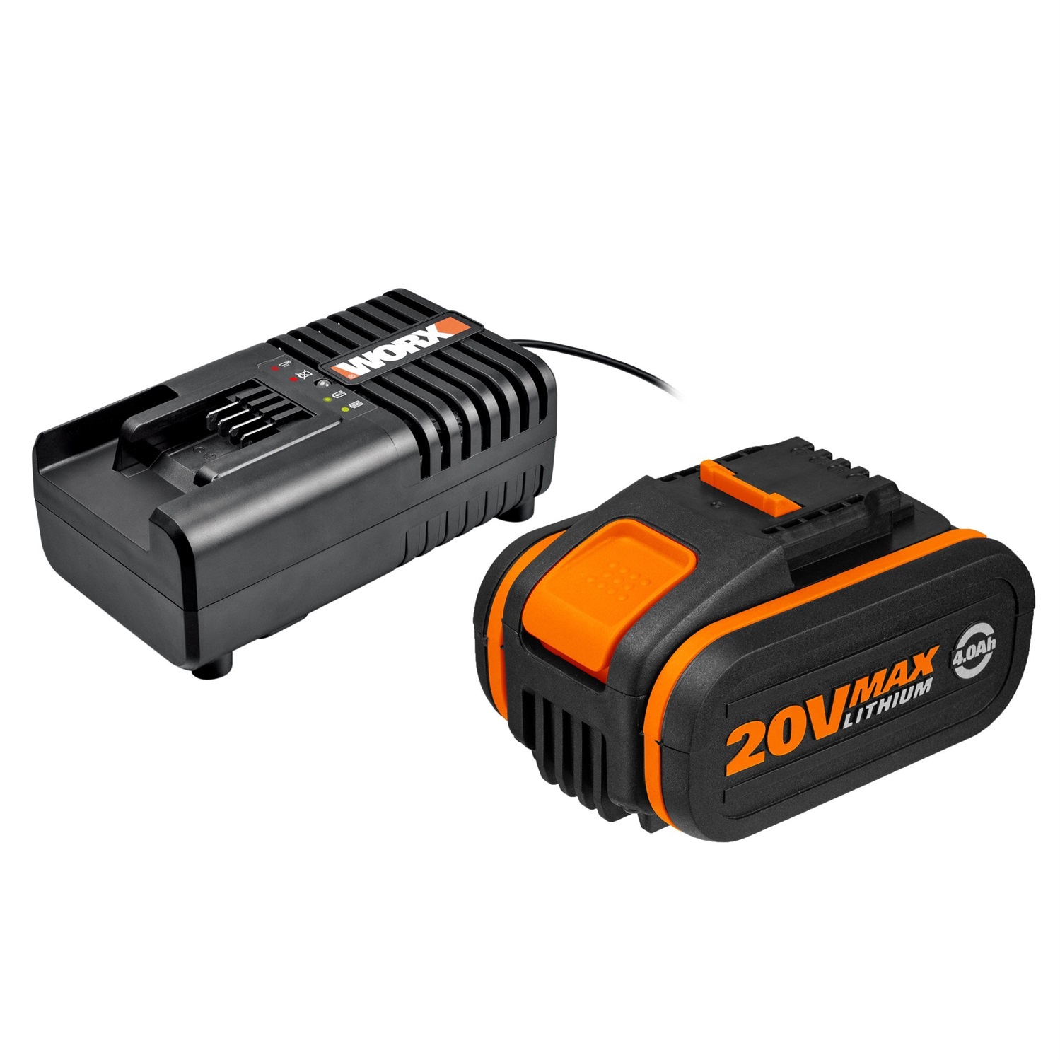 WORX WA3604 Kit Batteria Li-Ion 20V 4Ah Caricabatteria Rapido - Compatibile con Utensili Worx Power Share