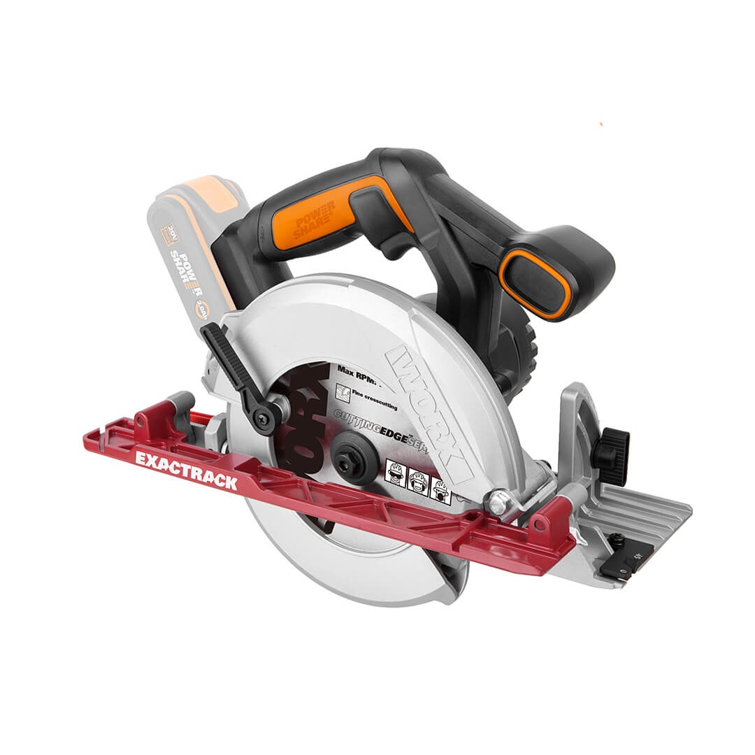 WORX WX530.9 Sega Circolare Portatile a Batteria 20V, 55 mm, Colore Arancione e Nero, Ideale per Tagli Lunghi e Precisi