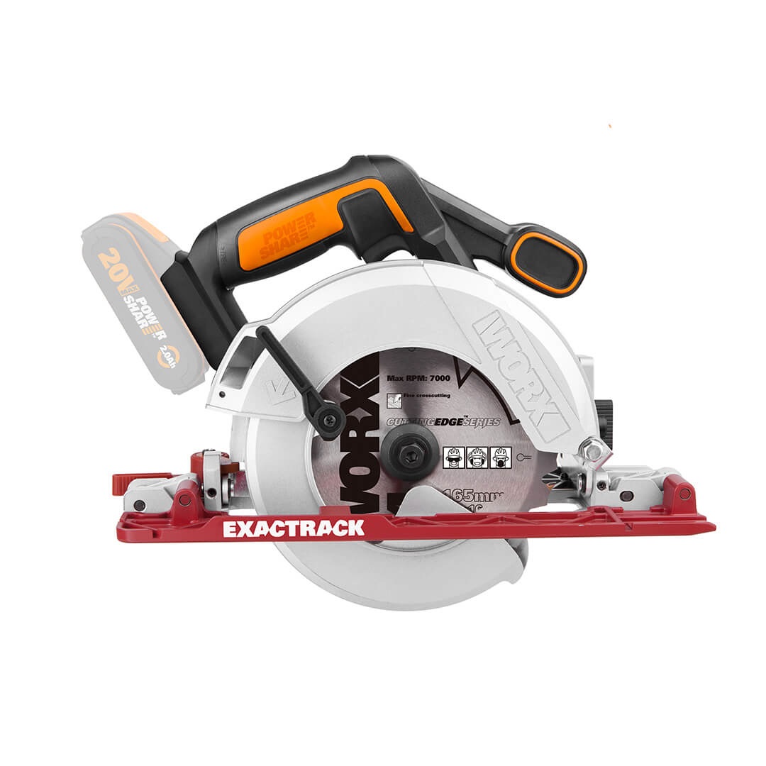 WORX WX530.9 Sega Circolare Portatile a Batteria 20V, 55 mm, Colore Arancione e Nero, Ideale per Tagli Lunghi e Precisi