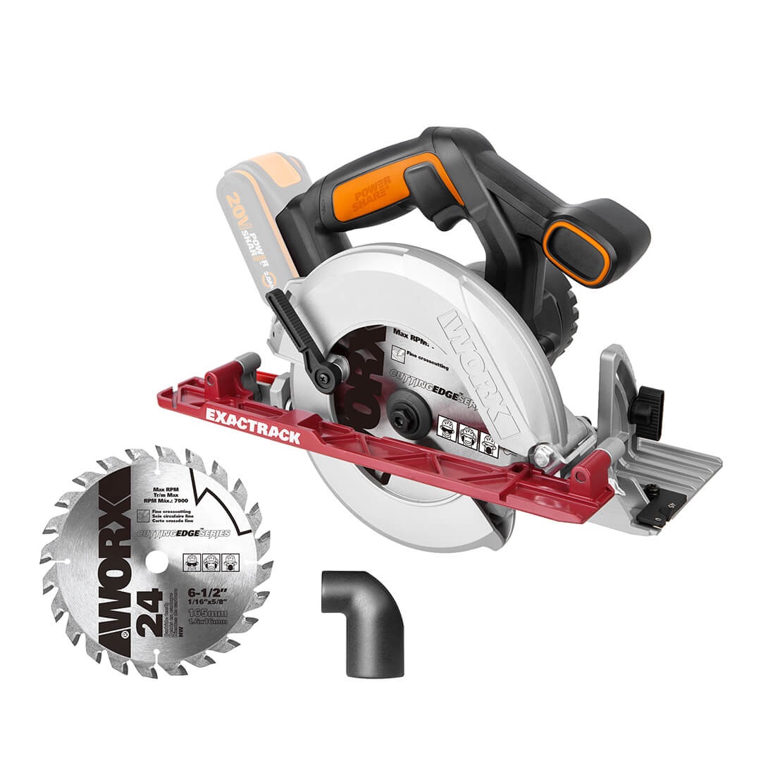 WORX WX530.9 Sega Circolare Portatile a Batteria 20V, 55 mm, Colore Arancione e Nero, Ideale per Tagli Lunghi e Precisi