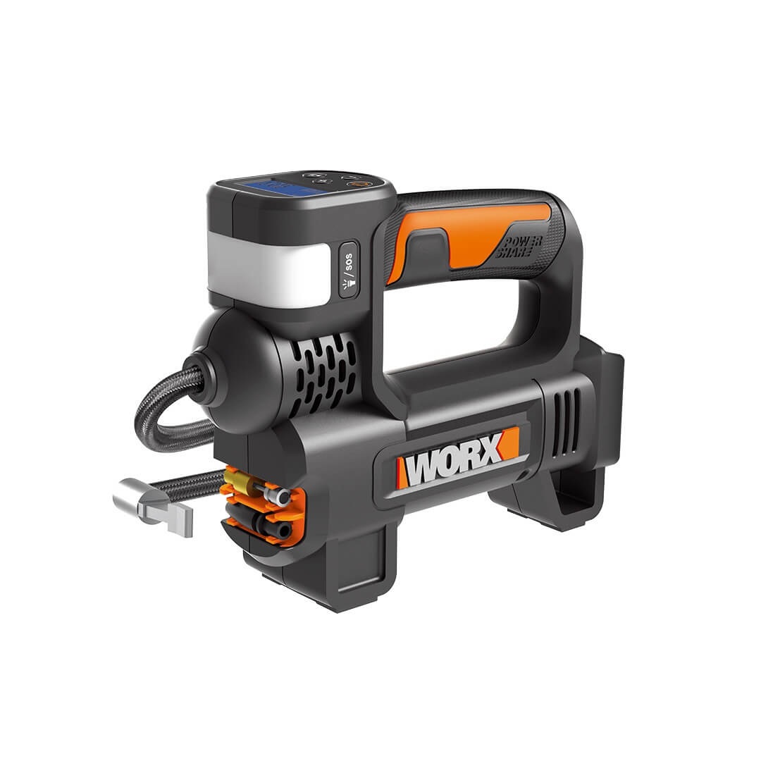 WORX Mini Compressore con Torcia 20V WX092.9 - Gonfiatore Portatile per Pneumatici e Piccoli Gonfiabili, Schermo LED e Spegnimento Automatico