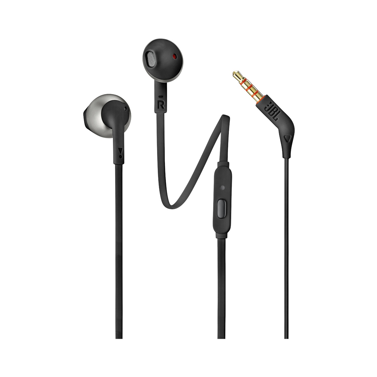 JBL Tune 205 Auricolare Cablato In-ear con Microfono, Suono JBL Pure Bass, Cavo Piatto, Nero