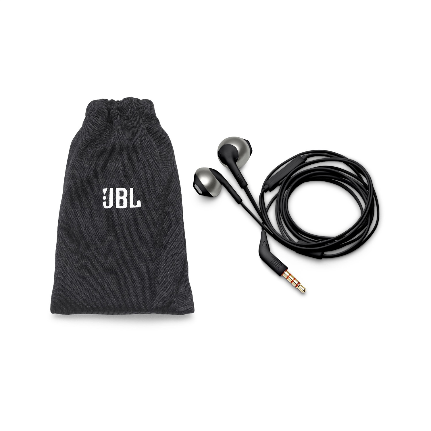 JBL Tune 205 Auricolare Cablato In-ear con Microfono, Suono JBL Pure Bass, Cavo Piatto, Nero