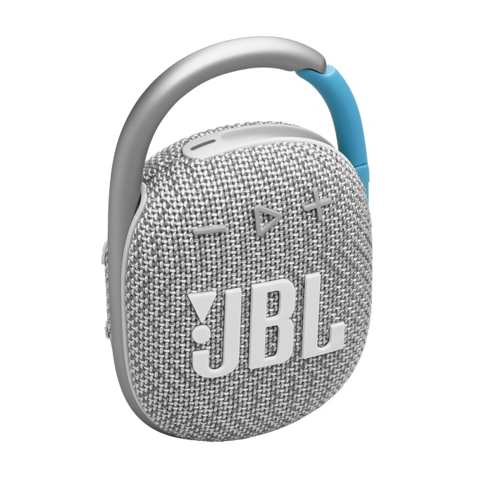 JBL Clip 4 Eco Altoparlante Portatile Bluetooth Impermeabile 5 W con Moschettone, Materiali Riciclati, Autonomia Fino a 10 Ore - Blu e Bianco