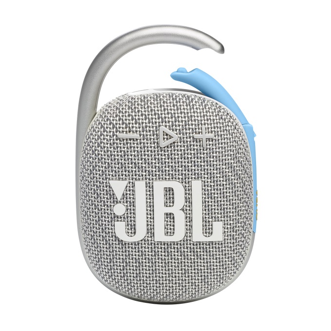 JBL Clip 4 Eco Altoparlante Portatile Bluetooth Impermeabile 5 W con Moschettone, Materiali Riciclati, Autonomia Fino a 10 Ore - Blu e Bianco