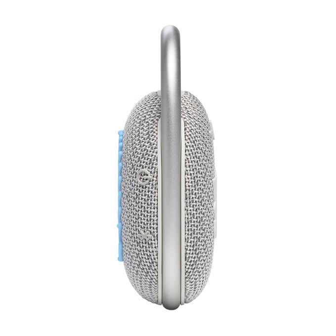 JBL Clip 4 Eco Altoparlante Portatile Bluetooth Impermeabile 5 W con Moschettone, Materiali Riciclati, Autonomia Fino a 10 Ore - Blu e Bianco