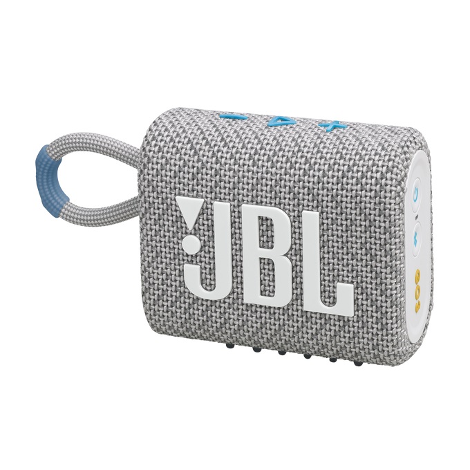 JBL Go 3 Eco Altoparlante Portatile Bluetooth 4,2 W, Resistente ad Acqua e Polvere IP67, Realizzato con Materiali Riciclati, Fino a 5 Ore di Autonomia, Bianco