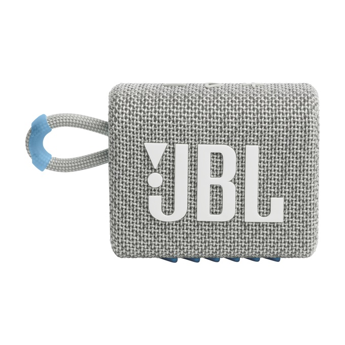 JBL Go 3 Eco Altoparlante Portatile Bluetooth 4,2 W, Resistente ad Acqua e Polvere IP67, Realizzato con Materiali Riciclati, Fino a 5 Ore di Autonomia, Bianco