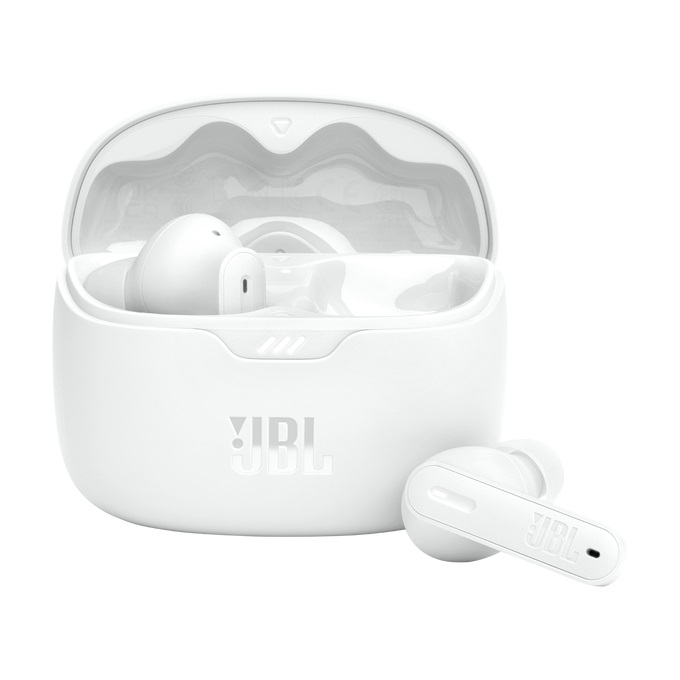 JBL Tune Beam Auricolari In-Ear True Wireless Bluetooth 5.3 con Cancellazione Attiva del Rumore, Impermeabili IP54, fino a 48 Ore di Autonomia, Bassi Puri, Bianco