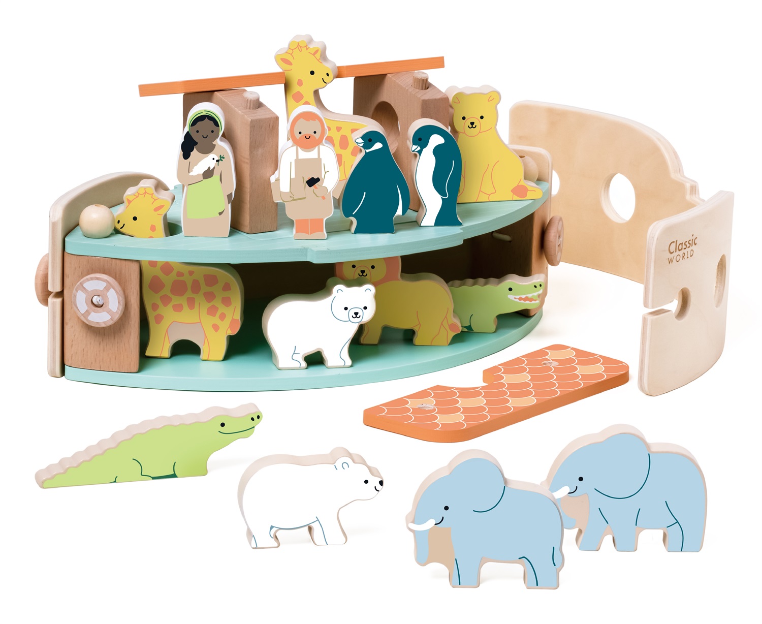 Classic World Arca di Noè in Legno - Giocattolo Montessori con Animali per Bambini dai 18 Mesi