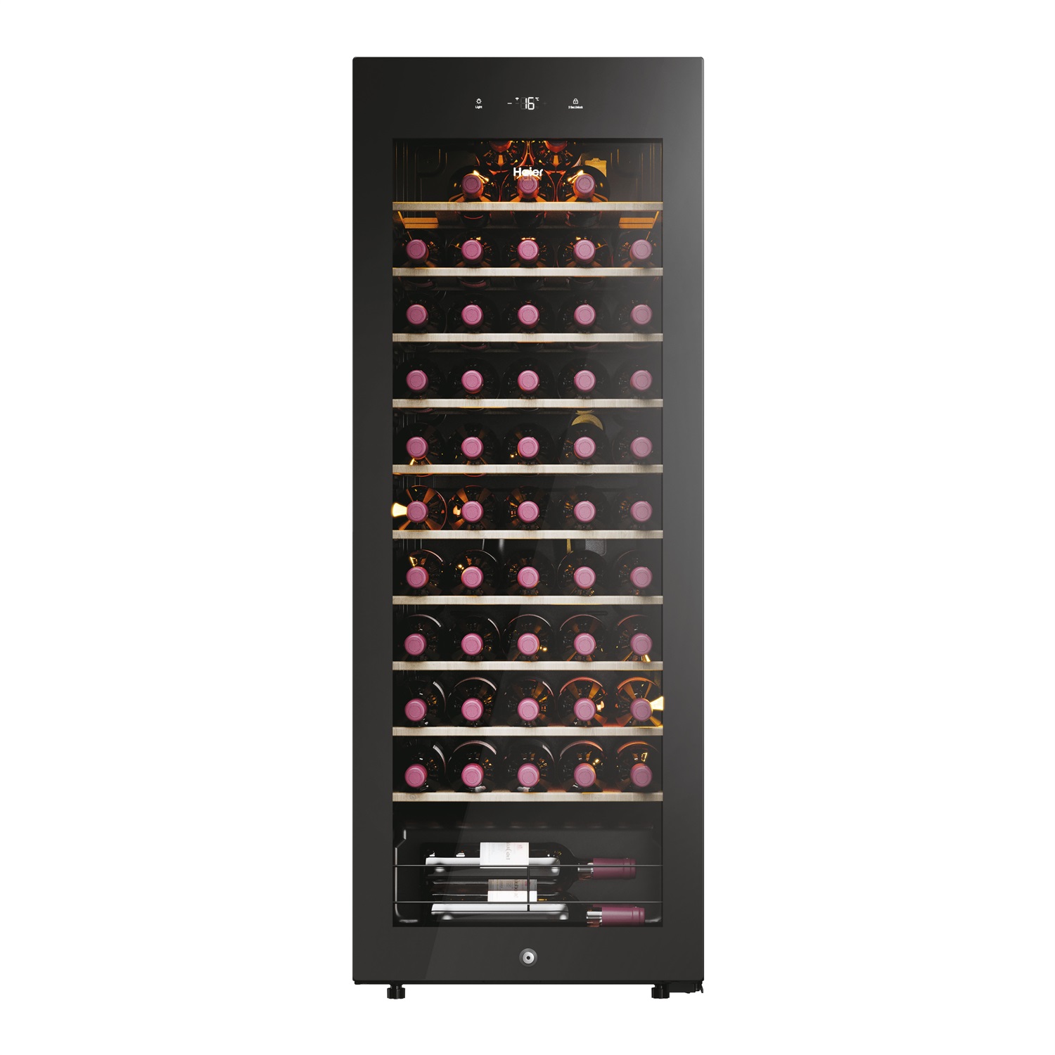 Haier HWS58GGH1 Wine Bank 50 Serie 3 - Armadietto climatizzato per 58 bottiglie, Libera installazione, WiFi, Porta in vetro impermeabile, Illuminazione LED
