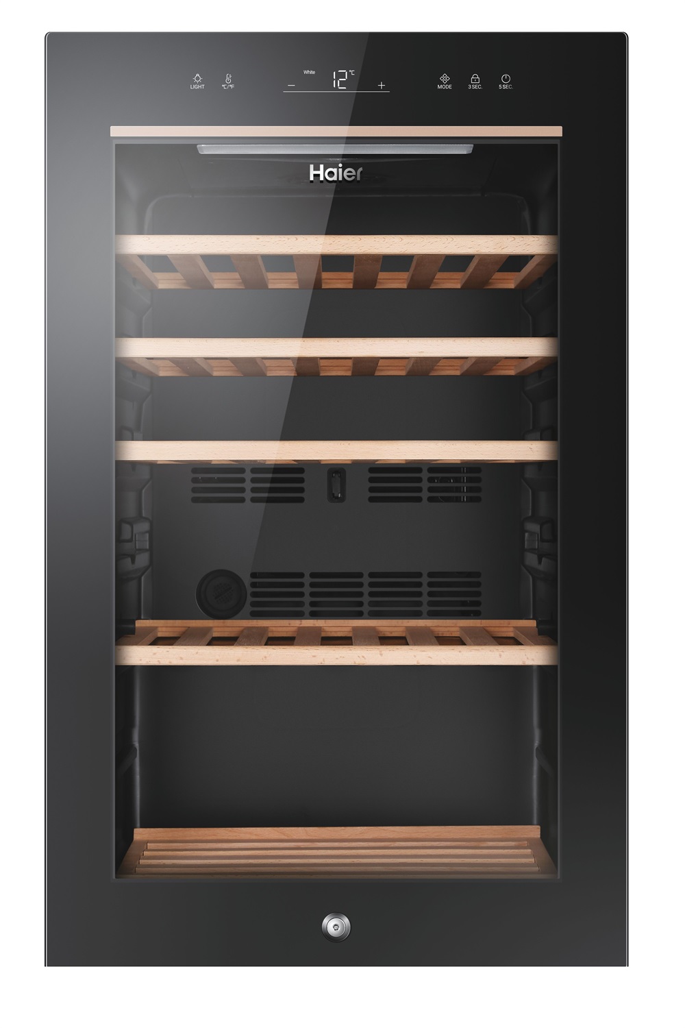 Haier HWS49GA Wine Bank 50 Serie 5 - Cantinetta Vino Libera Installazione 49 Bottiglie, Classe Energetica F, Ripiani 4 1, Sistema Luci 3D, Colore Nero