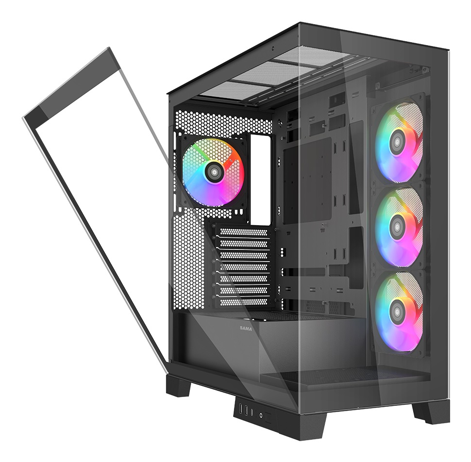 SAMA V50 - Case Midi Tower ATX con Pannelli in Vetro Temperato e Ventole ARGB PWM