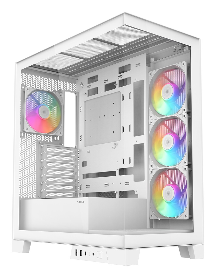 SAMA V50 Midi Tower Bianco - Case ATX con 4 Ventole ARGB e Vetrina in Vetro Temperato