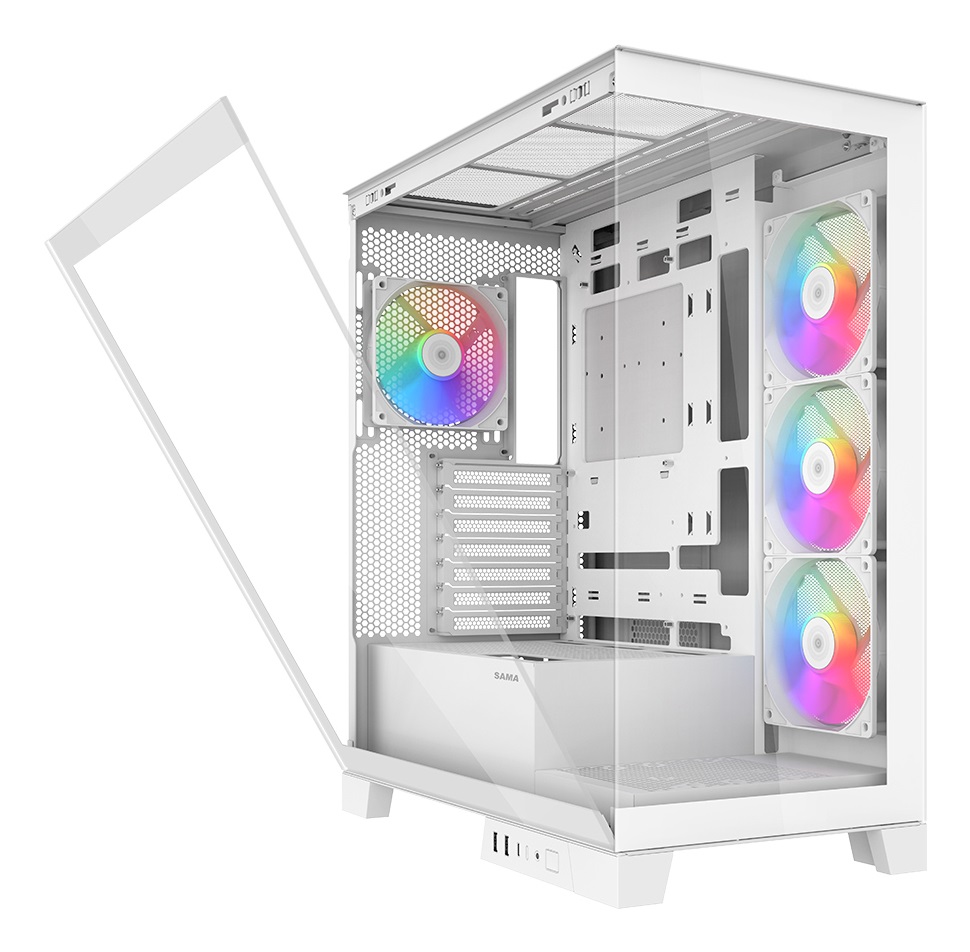 SAMA V50 Midi Tower Bianco - Case ATX con 4 Ventole ARGB e Vetrina in Vetro Temperato