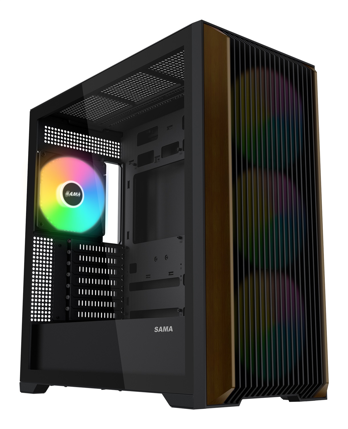 SAMA Case SAMA Z60 - Mid Tower ATX con pannello in vetro temperato e listelli in noce