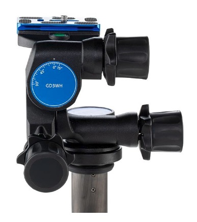 Benro GD3WH Testa Micrometrica per Treppiede - Capacità di Carico 6 kg, Fibra di Carbonio, 3 Vie, Colori Nero e Blu