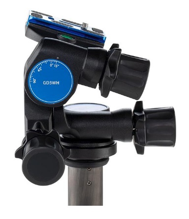 Benro GD3WH Testa Micrometrica per Treppiede - Capacità di Carico 6 kg, Fibra di Carbonio, 3 Vie, Colori Nero e Blu