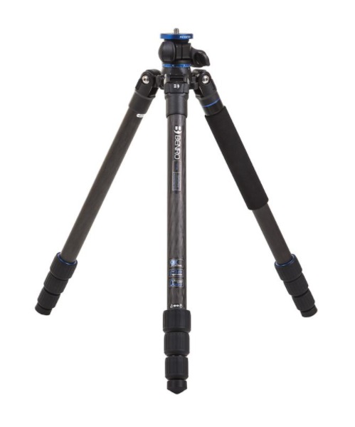 Benro FGP28C Treppiede da Viaggio in Carbonio con Colonna Centrale Flessibile - Capacità Fino a 14 kg, 3 Gambe, Nero e Blu