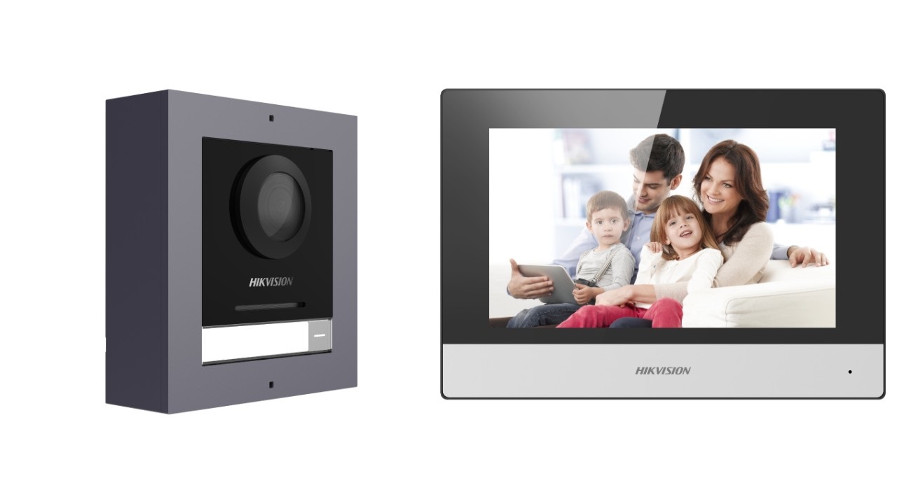 Hikvision DS-KIS602(B) Videocitofono 2 MP con Schermo da 7'' LCD/TFT, Risoluzione 1024x600, Colore Nero e Grigio, IP65