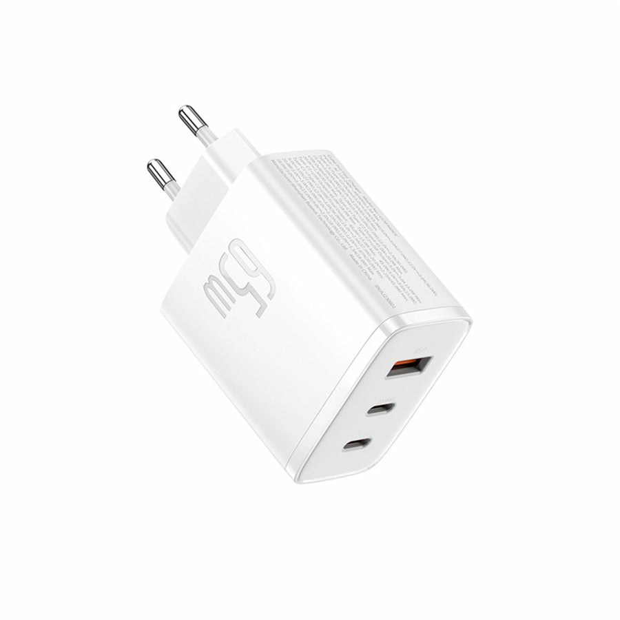Baseus Caricatore da Muro 65W GaN con 2xUSB-C e USB, Ricarica Rapida per iPhone e Laptop