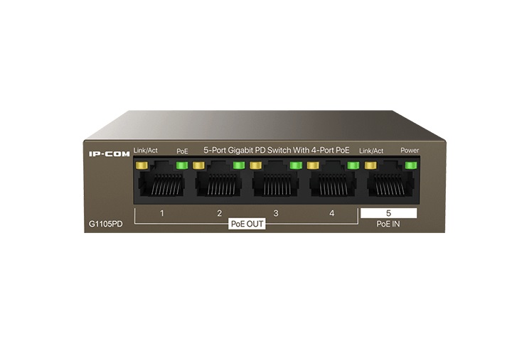 IP-COM G1105PD Switch di Rete 5 Porte Gigabit Non Gestito L2 con 4 Porte PoE OUT e 1 Porta PoE IN - Supporto Power over Ethernet (PoE) - Nero