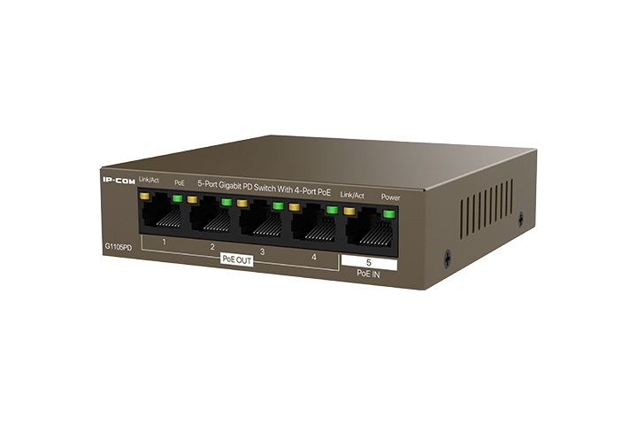 IP-COM G1105PD Switch di Rete 5 Porte Gigabit Non Gestito L2 con 4 Porte PoE OUT e 1 Porta PoE IN - Supporto Power over Ethernet (PoE) - Nero