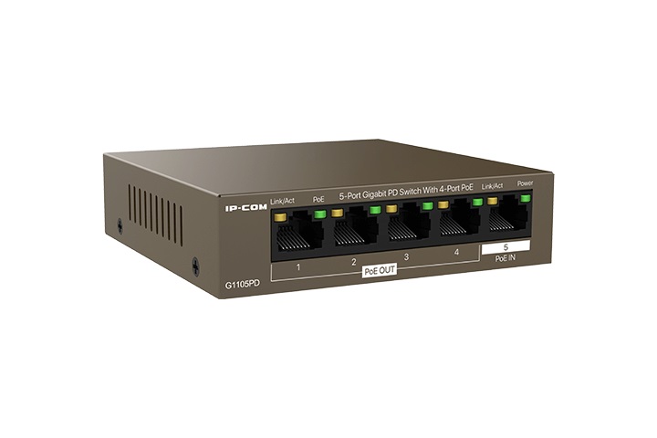 IP-COM G1105PD Switch di Rete 5 Porte Gigabit Non Gestito L2 con 4 Porte PoE OUT e 1 Porta PoE IN - Supporto Power over Ethernet (PoE) - Nero