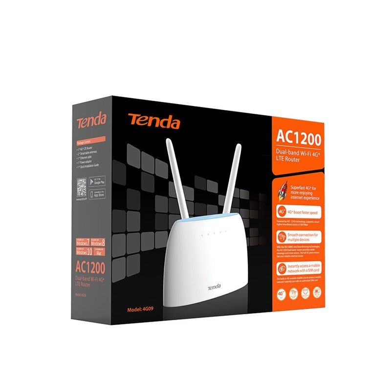 Tenda 4G09 Router Wireless Dual Band 4G LTE AC1200 con Slot SIM Integrato, Velocità Fino a 300 Mbps, Porta Gigabit Ethernet