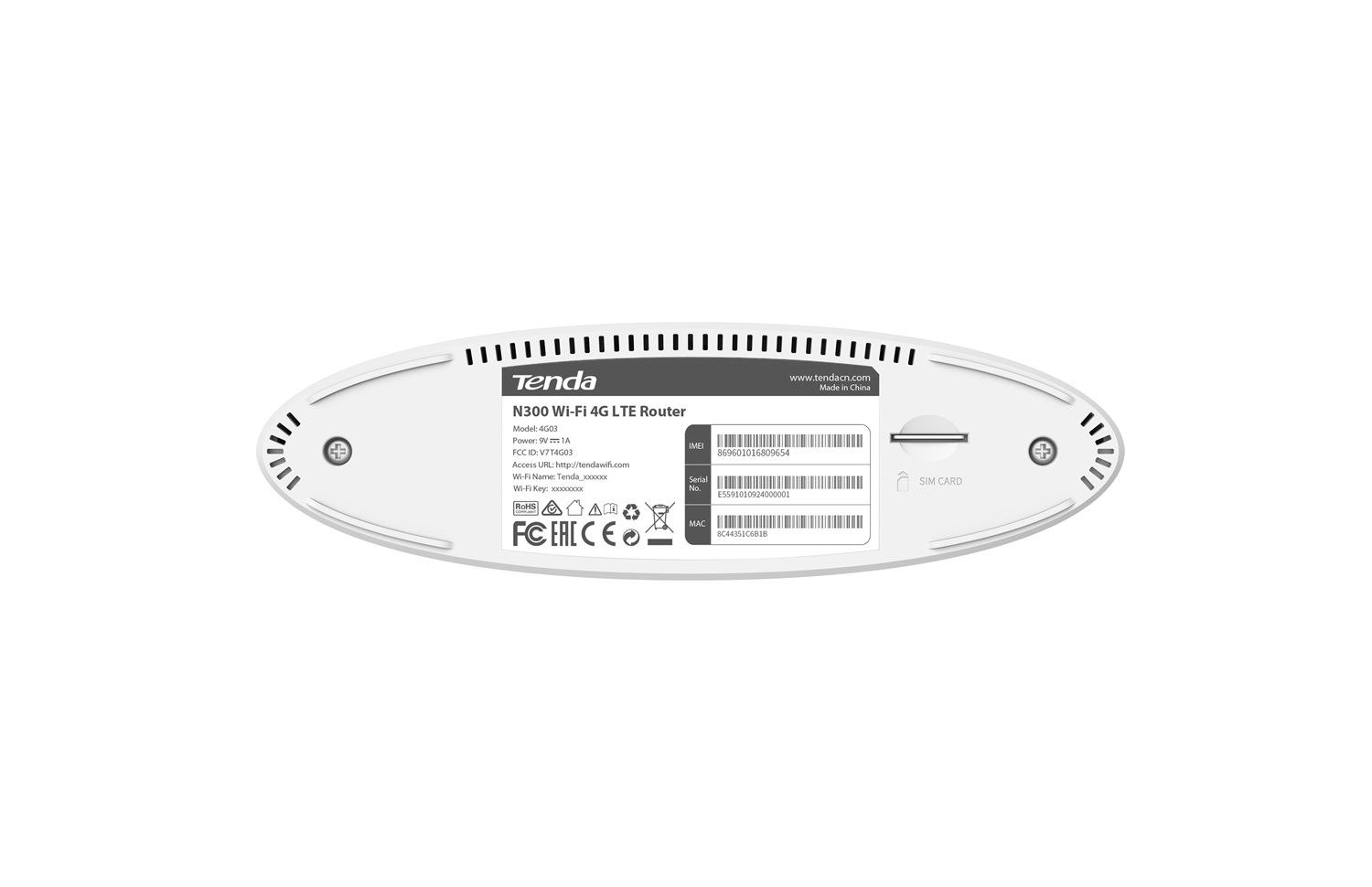 Tenda 4G03 Router Wireless 4G LTE N300 fino a 150 Mbps con Slot per SIM, Banda Singola (2.4 GHz), 1x Gigabit Ethernet LAN, Collega fino a 32 Dispositivi