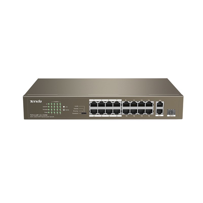 Tenda TEF1118P-16-150W Switch di rete Non gestito L2 16 Porte PoE 1 Gigabit 1 SFP