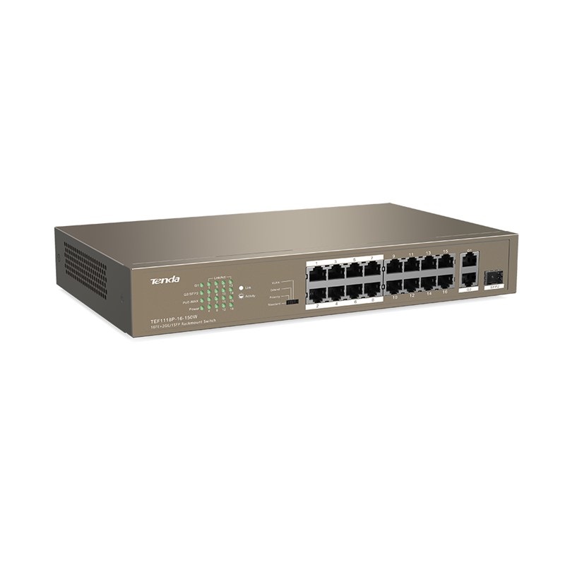 Tenda TEF1118P-16-150W Switch di rete Non gestito L2 16 Porte PoE 1 Gigabit 1 SFP