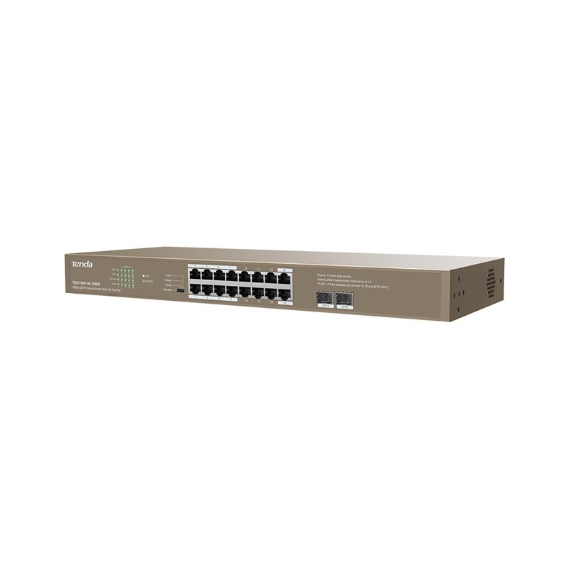 Tenda TEG1118P-16-250W Switch Non Gestito 16 Porte Gigabit Ethernet PoE 250W con 2 Porte SFP