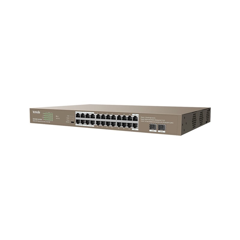 Tenda TEG1126P-24-410W Switch di rete Non gestito 24 Porte Gigabit Ethernet (10/100/1000) con 2 Porte SFP e Supporto Power over Ethernet (PoE) 410W Montaggio Rack 1U