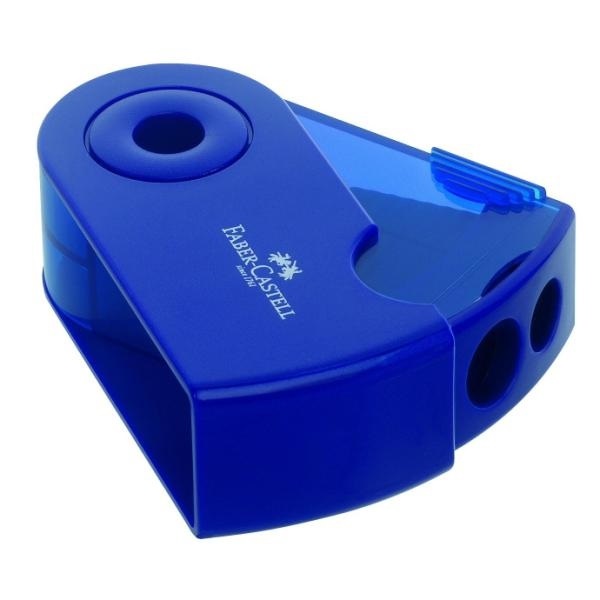 Faber-Castell Temperamatite Sleeve Ergonomico a 2 Fori con Serbatoio - Colori Assortiti Rosso e Blu - Dimensioni 70x34x20mm