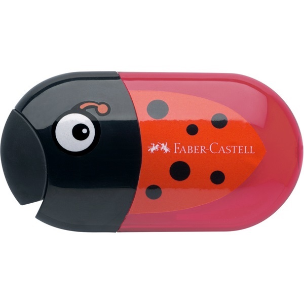 Faber-Castell 183526 Temperamatite Ergonomico Rosso con Serbatoio e Due Fori per Matite Standard e Jumbo