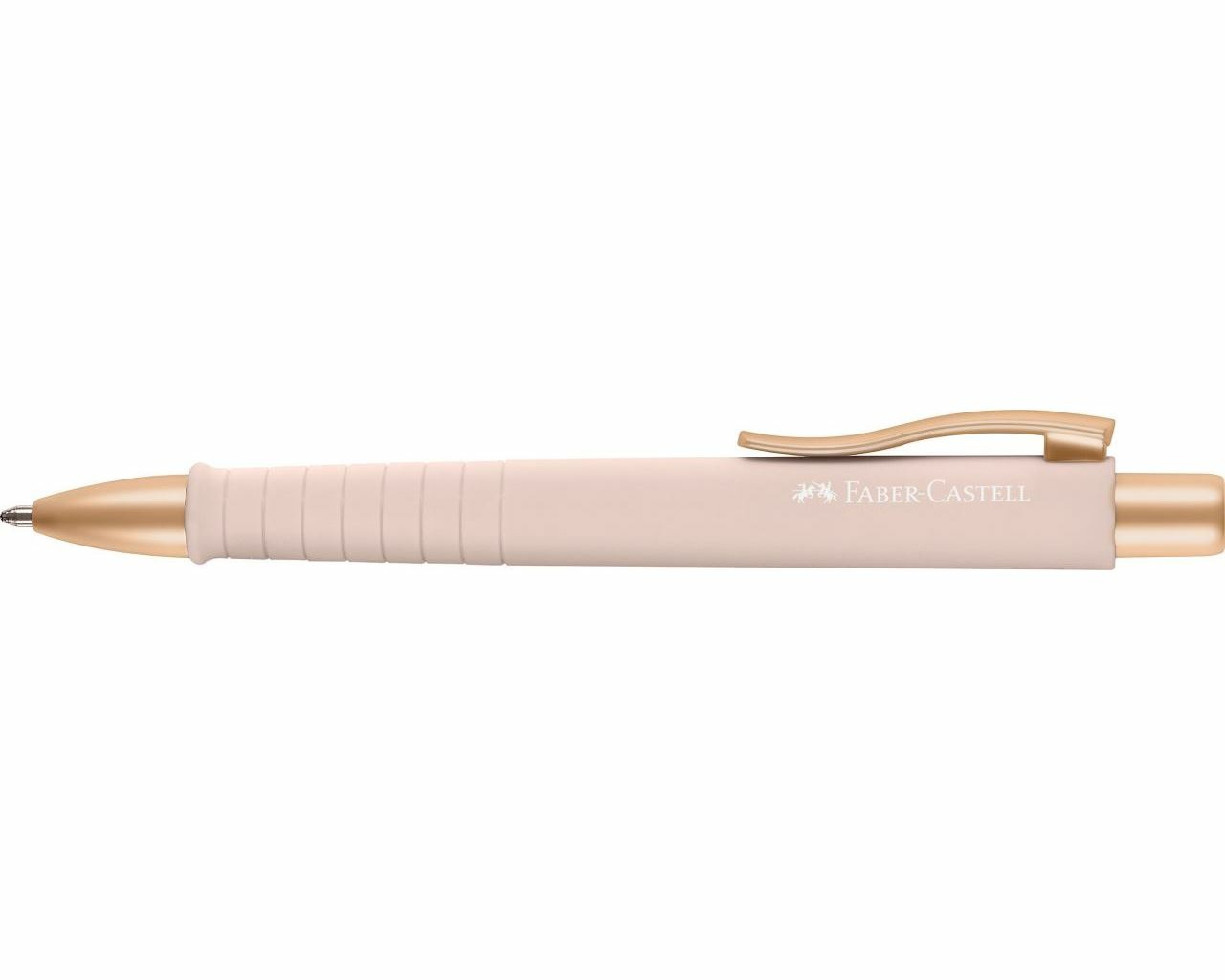 Faber-Castell Poly Ball Urban - Penna a sfera a scatto 0,7 mm, fusto pale rose, ergonomica con inchiostro blu