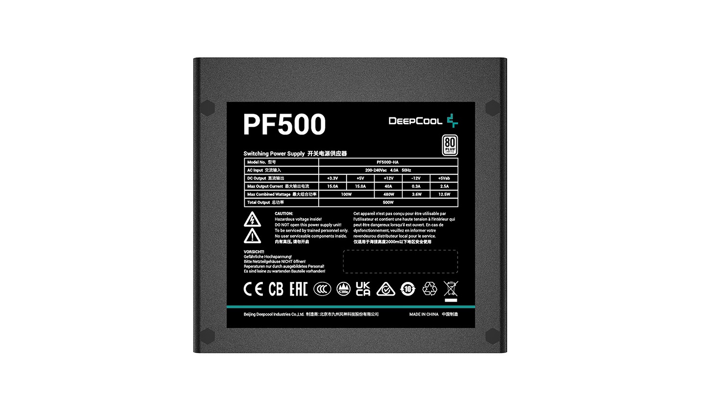 DeepCool PF500 Alimentatore 500W ATX Non Modulare 20 4 pin Nero - Certificazione 80 PLUS White