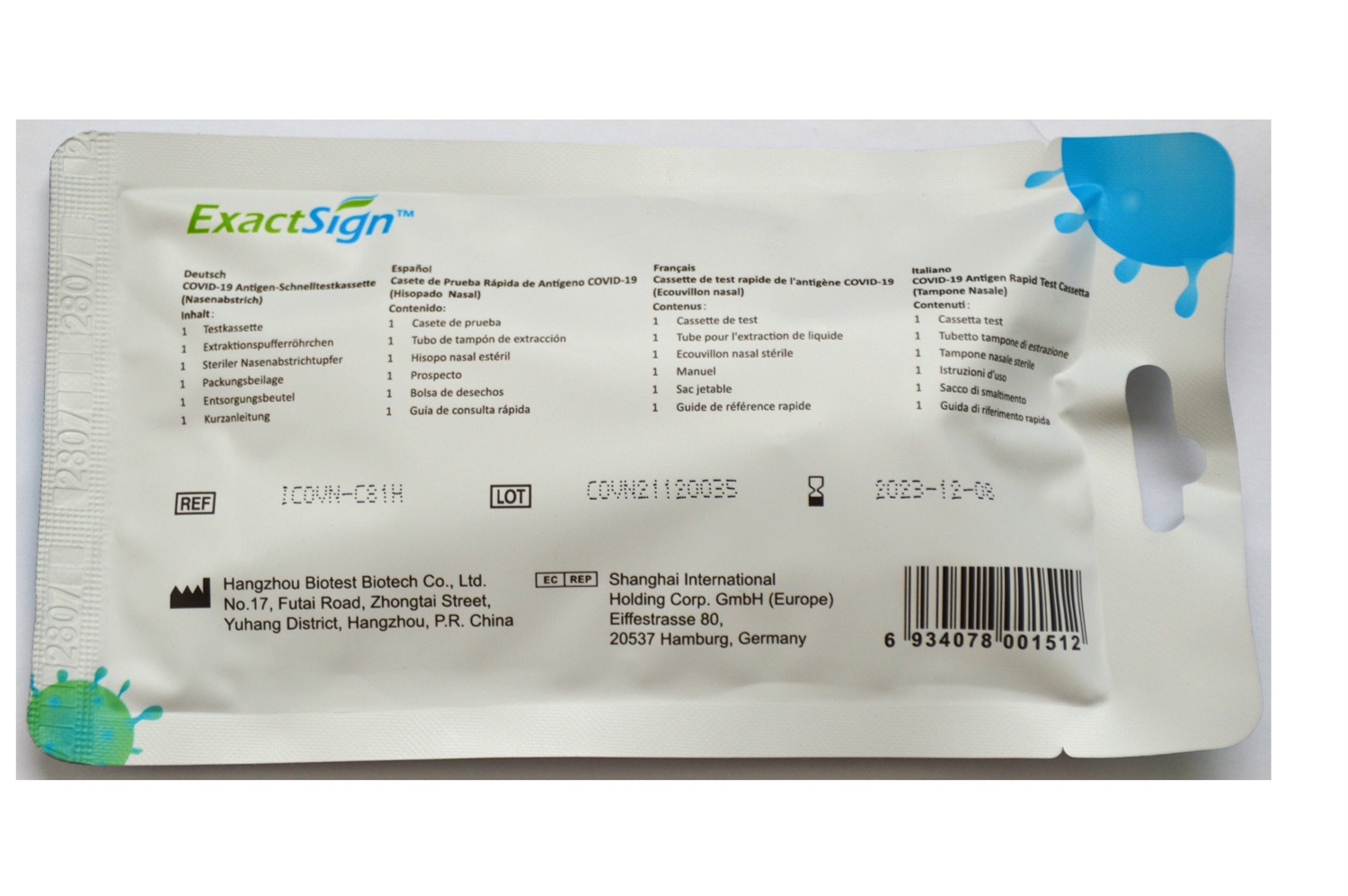 ExactSign Test Antigenico Rapido COVID-19 - Autodiagnostico con Tampone Nasale - Contenuto: 1 Test, 1 Tampone Sterile, 1 Tubo Contagocce, 1 Soluzione Buffer