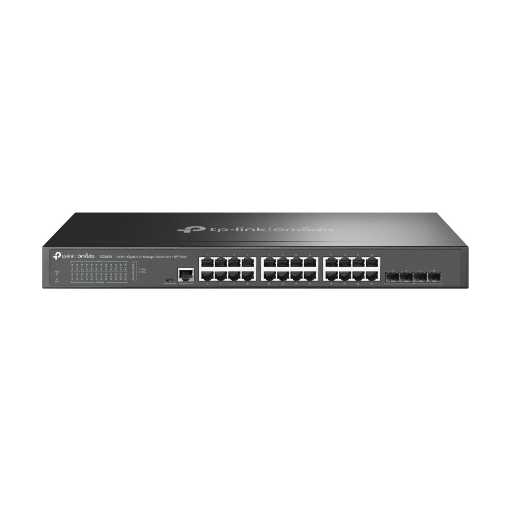 TP-Link TL-SG3428 Switch di Rete Gestito L2/L3 con 24 Porte Gigabit Ethernet (10/100/1000) e 4 Slot SFP, Montaggio Rack 1U, Nero