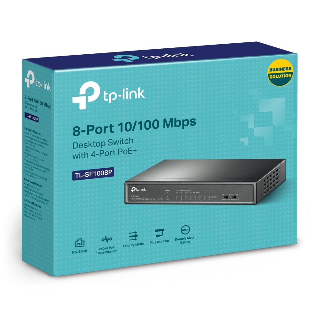 TP-Link TL-SF1008P Switch di rete 8 Porte 10/100 Mbps con 4 Porte PoE - Non gestito, Full duplex, Supporto Power over Ethernet