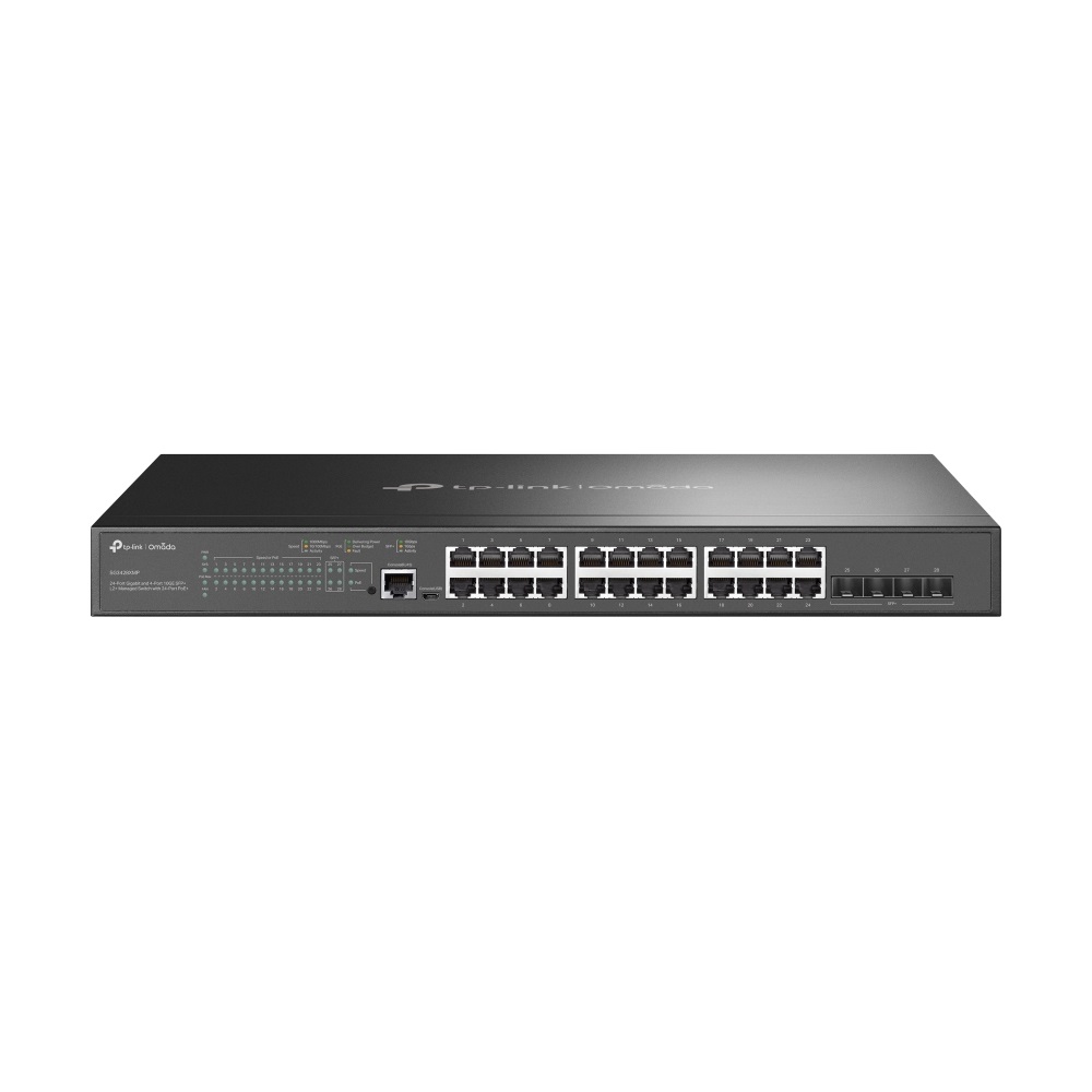 TP-Link TL-SG3428XMP JetStream Switch di Rete Gestito L2 con 24 Porte Gigabit PoE e 4 Porte SFP 10GE, Montaggio Rack 1U, Nero
