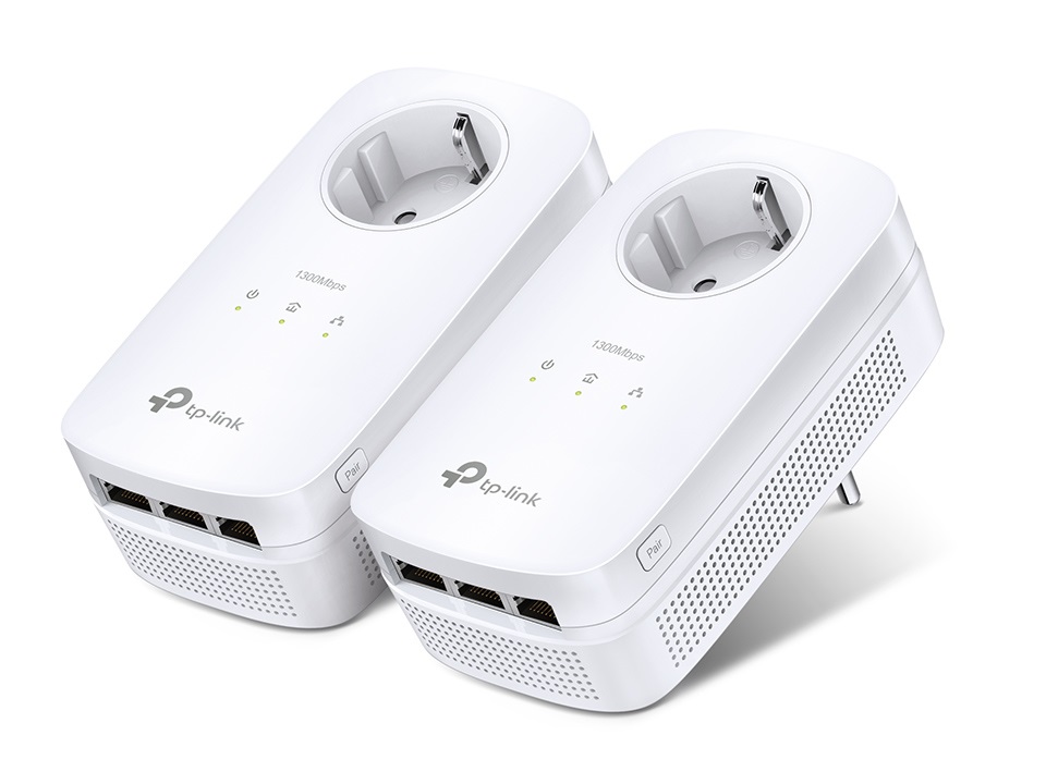 TP-Link TL-PA8030P KIT Powerline Starter Kit AV1300, 3 Porte Gigabit Ethernet, Presa Passante, Velocità Fino a 1300 Mbps, 2*2 MIMO, HomePlug AV2, Bianco